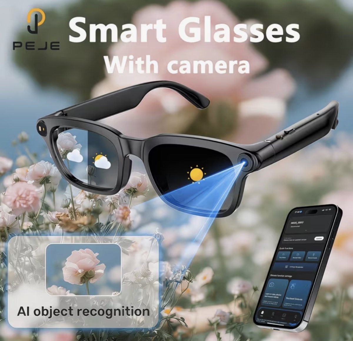 Lunettes intelligentes IA (avec caméra espion)
